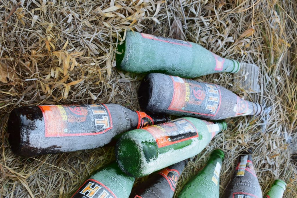 Beer bottles thrown by visitors at Tiger Hill, Darjeeling