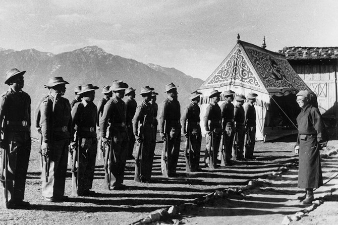 His Holiness The 14th Dalai Lama receiving a Guard of Honour at Tawang on his arrival into India in 1959