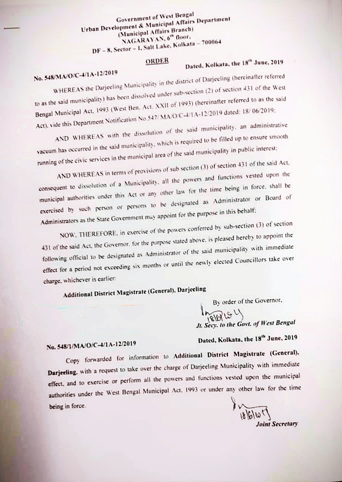 Dissolution of Darjeeling Municipality