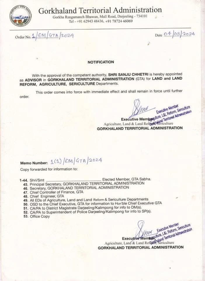 Chana Ghotala - Appointment of Sanju Chettri