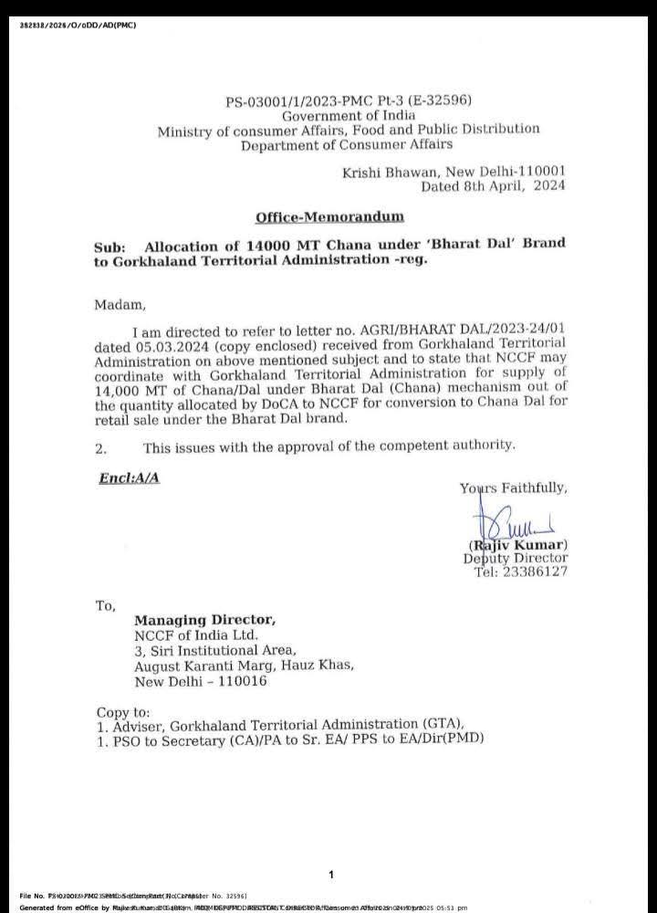 Chana Ghotala, response from Central Government