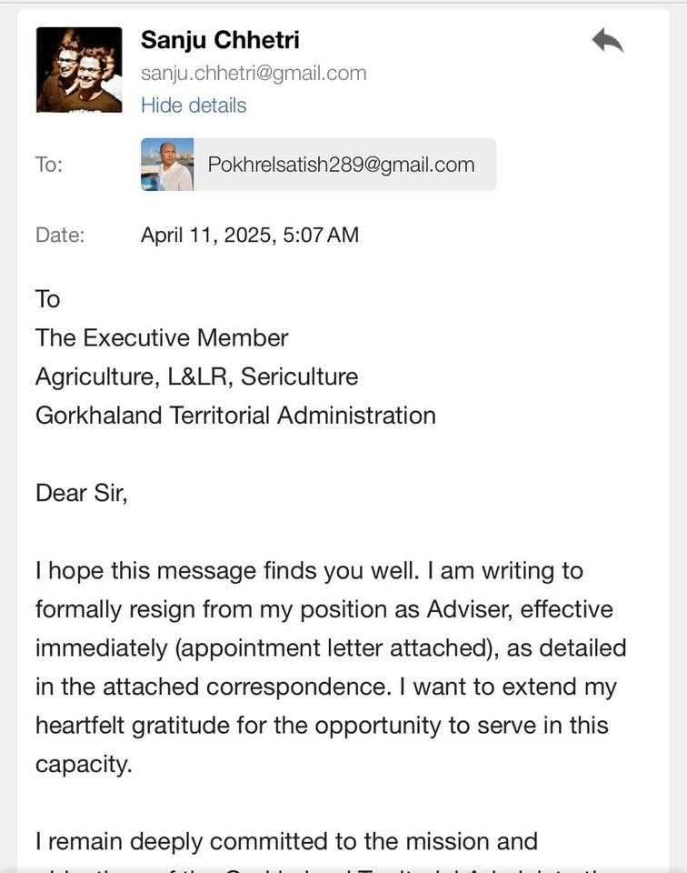 Resignation of Sanju Chettri